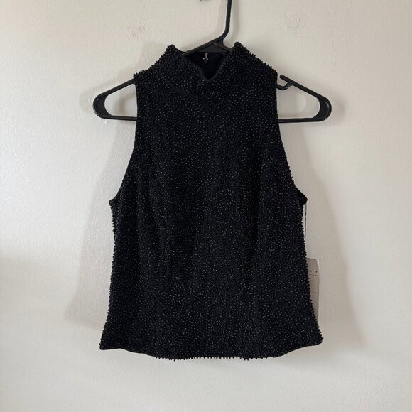 Carmen Marc Valvo Beaded Moc Neck Top - Picture 1 of 13